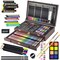 145 Piece Deluxe Art Set, Wooden Box & Drawing Kit with Crayons, Oil Pastels, Colored Pencils, Watercolor Cakes, Sketch Pencils, Paint Brush, Sharpener, Eraser, Color Chart (Cherry)